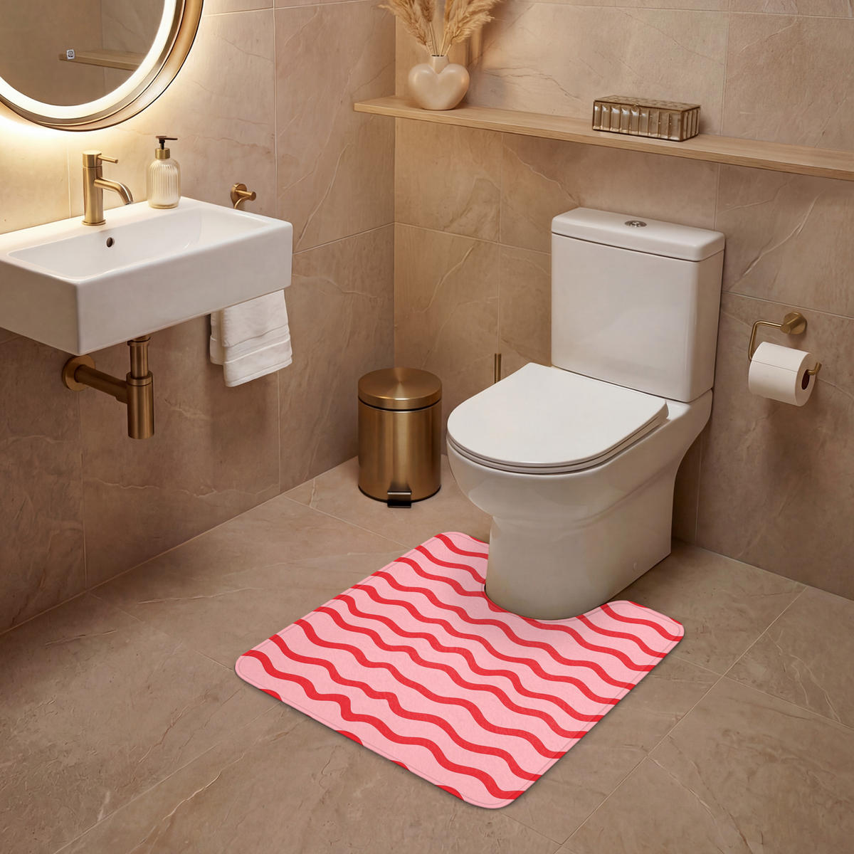 PREDLOŽKA PRED WC Hravé - vzor - červená 55x60 cm - ružová, textil/plast (55/1cm) - OnlyWow
