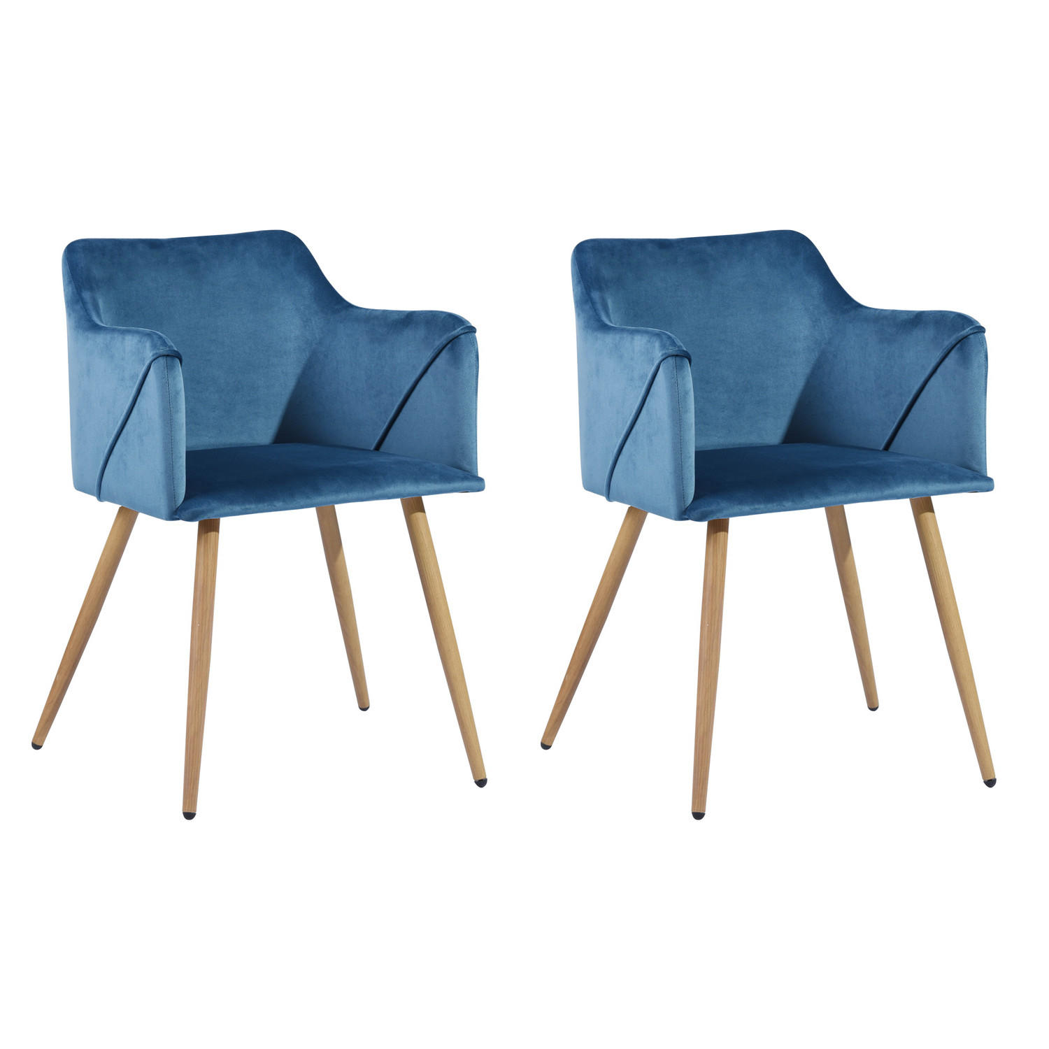 ARMLEHNSTUHL-SET 2 Stück in Samt Metallbeine - Blau/Eichefarben, Holzwerkstoff/Textil (54/75/53cm) - Urban Meuble