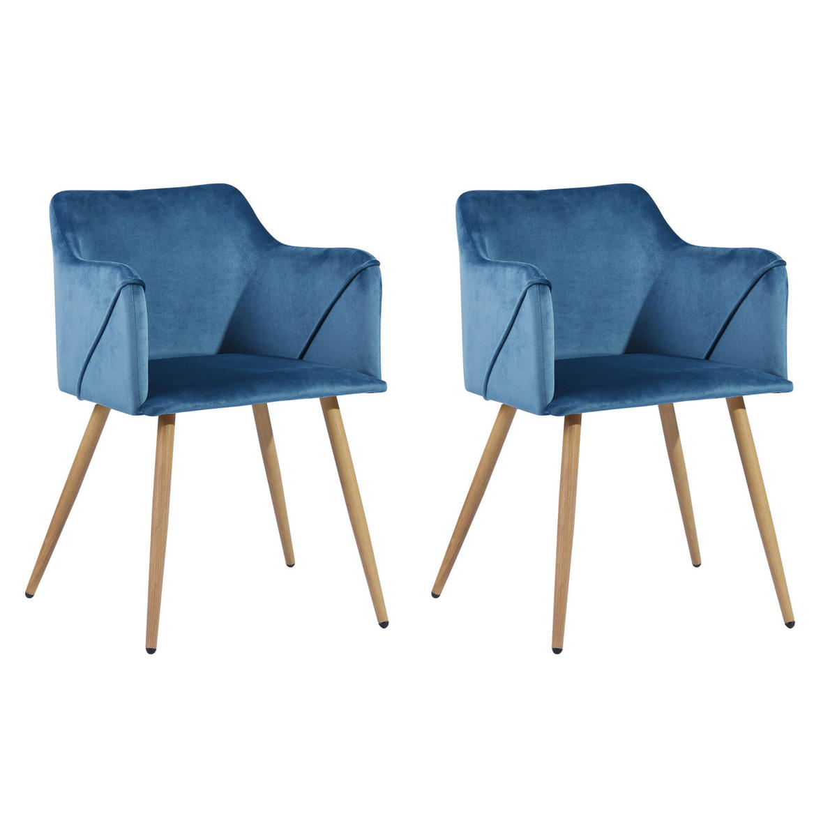 ARMLEHNSTUHL-SET 2 Stück in Samt Metallbeine - Blau/Eichefarben, Holzwerkstoff/Textil (54/75/53cm) - Urban Meuble