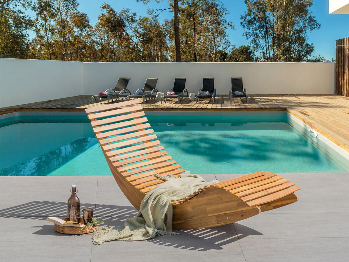 GARTENLIEGE Heller Holzfarbton Brescia II - Hellbraun, Holz (60/90/176cm) - Beliani