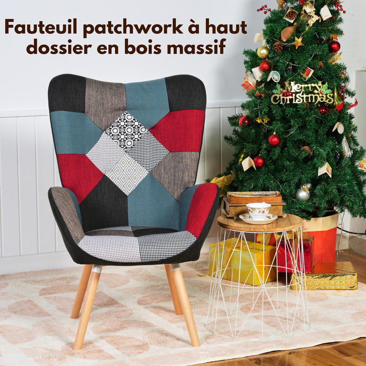 OHRENSESSEL mit Stoffbezug Patchwork - Multicolor, Textil (48/106/50cm) - Meubles Cosy