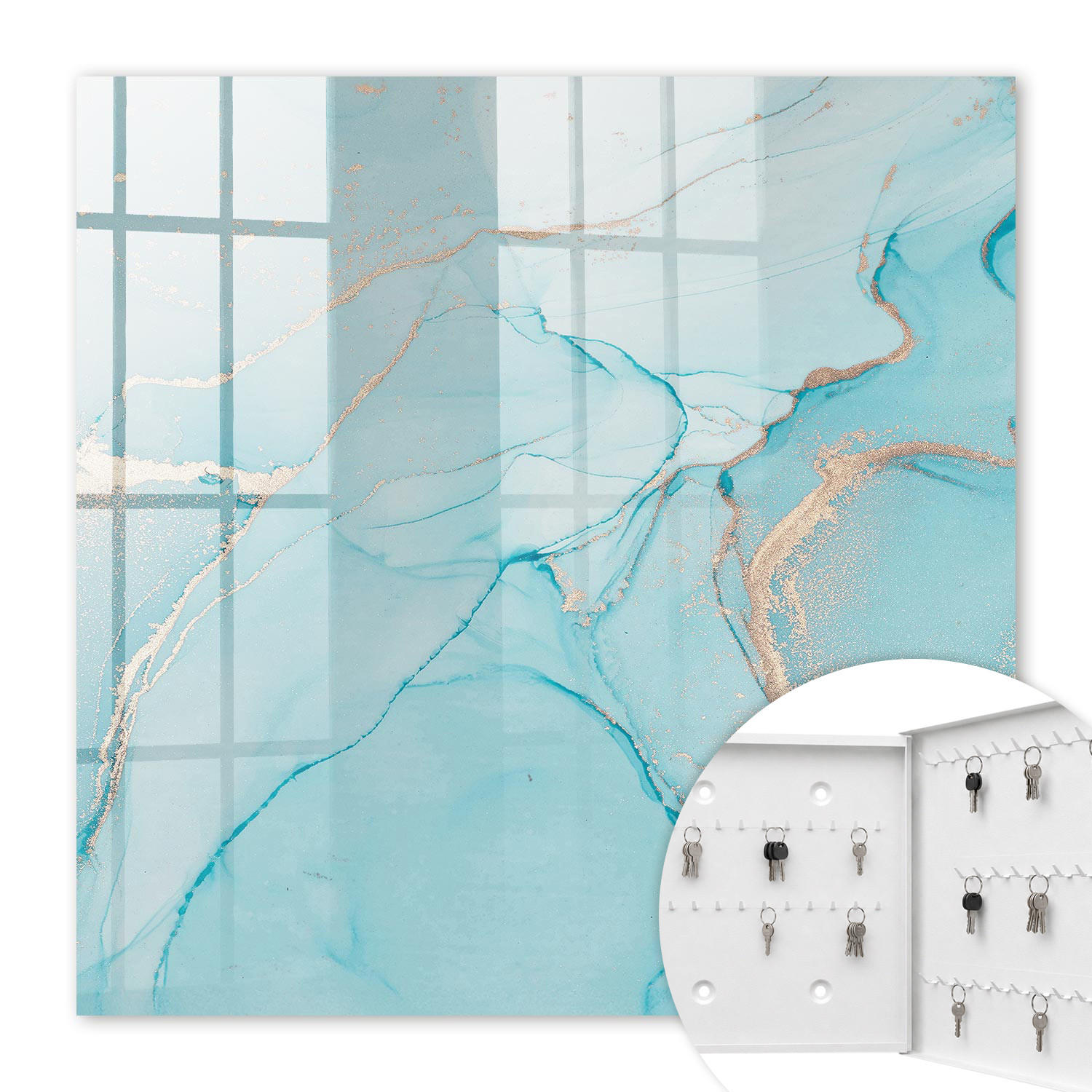 SCHLÜSSELBOX Weiß 30x30 cm – Türöffnung nach rechts - Blaue Träume - Blau, Metall (30/30/5cm) - TULUP
