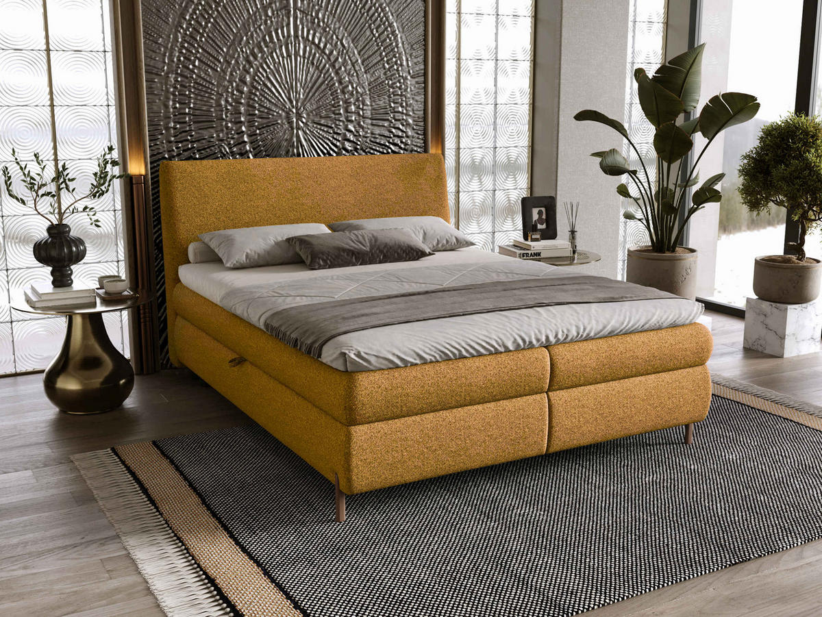 PAT CU LADĂ DE DEPOZITARE Evia - H3 - maro, material textil/compozit lemnos (140/200cm) - MIRJAN24