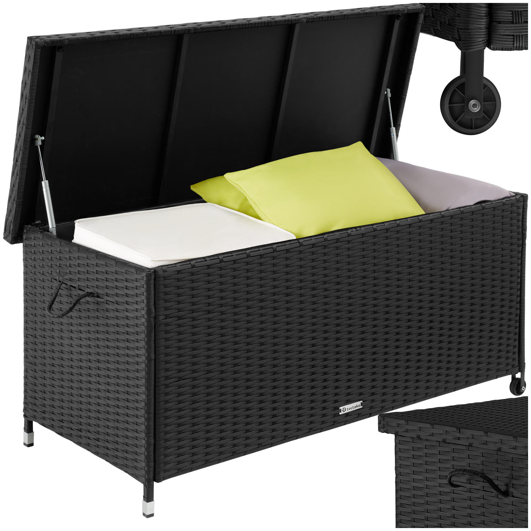 AUFLAGENBOX Kiruna,121 x 56 x 60 cm,schwarz - Schwarz, Kunststoff (56/60/121cm) - tectake
