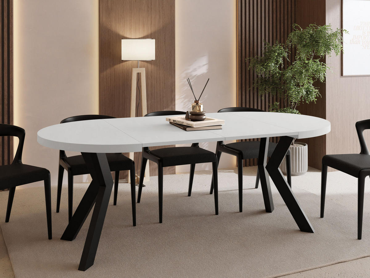 ESSTISCH Savio rund ausziehbar verlängerbar XXL, Weiß 100-200/100/77 cm - Schwarz/Weiß, Holz/Holzwerkstoff (100/100/77cm) - WFL GROUP
