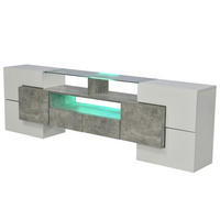 TV-ELEMENT 200 cm Hochglanz Weiß Betonoptik mit LED-Beleuchtung und Stauraum - Weiß, Holzwerkstoff (35/60/200cm) - Korfee