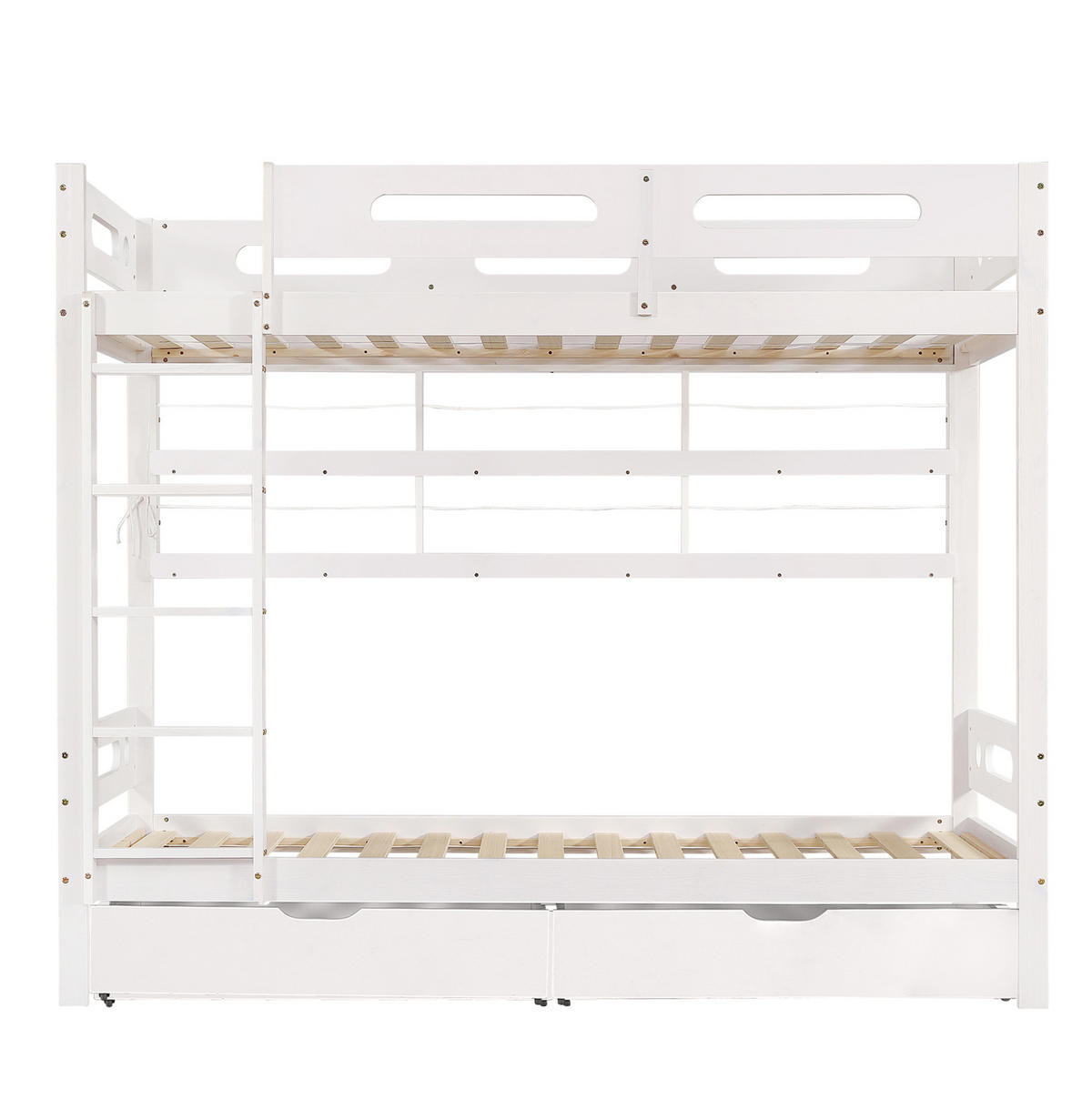 PATROVÁ postel z masivního dřeva a MDF 90x200 cm bílá/přírodní se 2 zásuvkami, regálem a 5stupňovým žebříkem - bílá, kompozitní dřevo (90/200cm) - Modfu