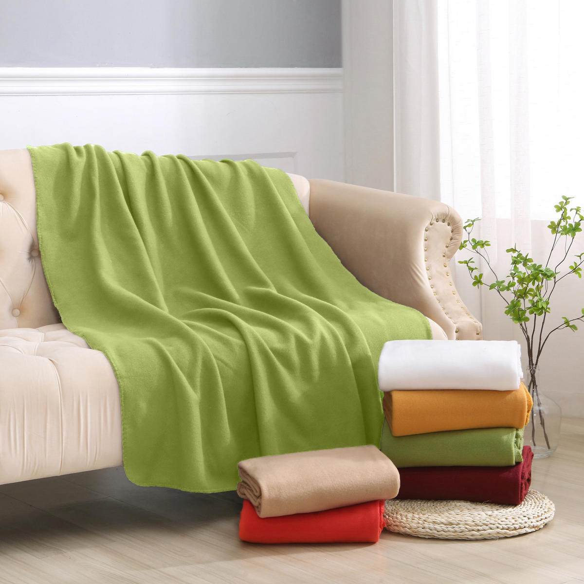 FLEECEDECKE 2er Set grün 130/160 cm Kettelrand Anti-Pilling - Grün, Textil (130/160cm) - wometo