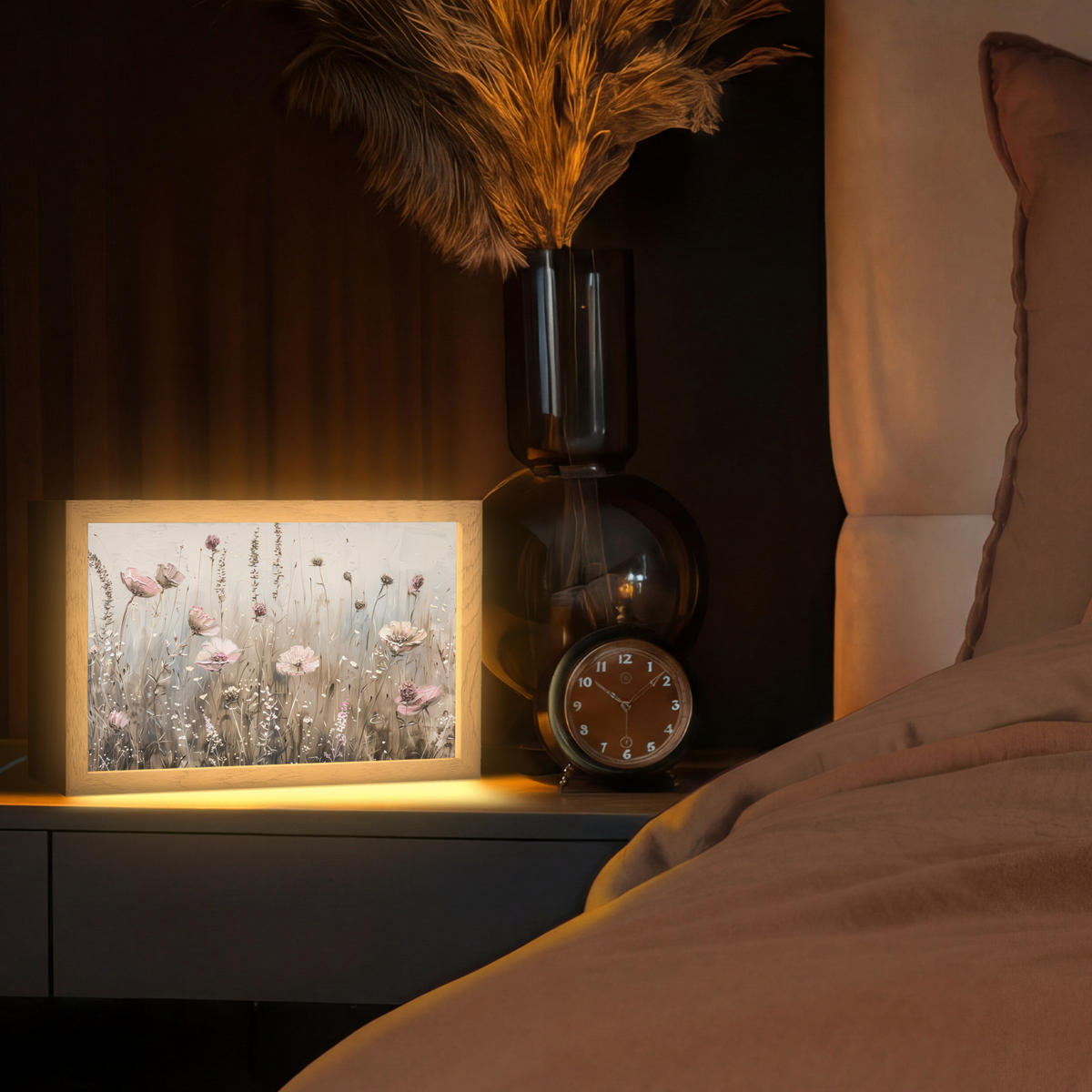 STOLNÁ LAMPA Kvety - Ružová - Moderné - Béžová 30x20 cm - farba akácie, kompozitné drevo (8/30/20cm) - OnlyWow