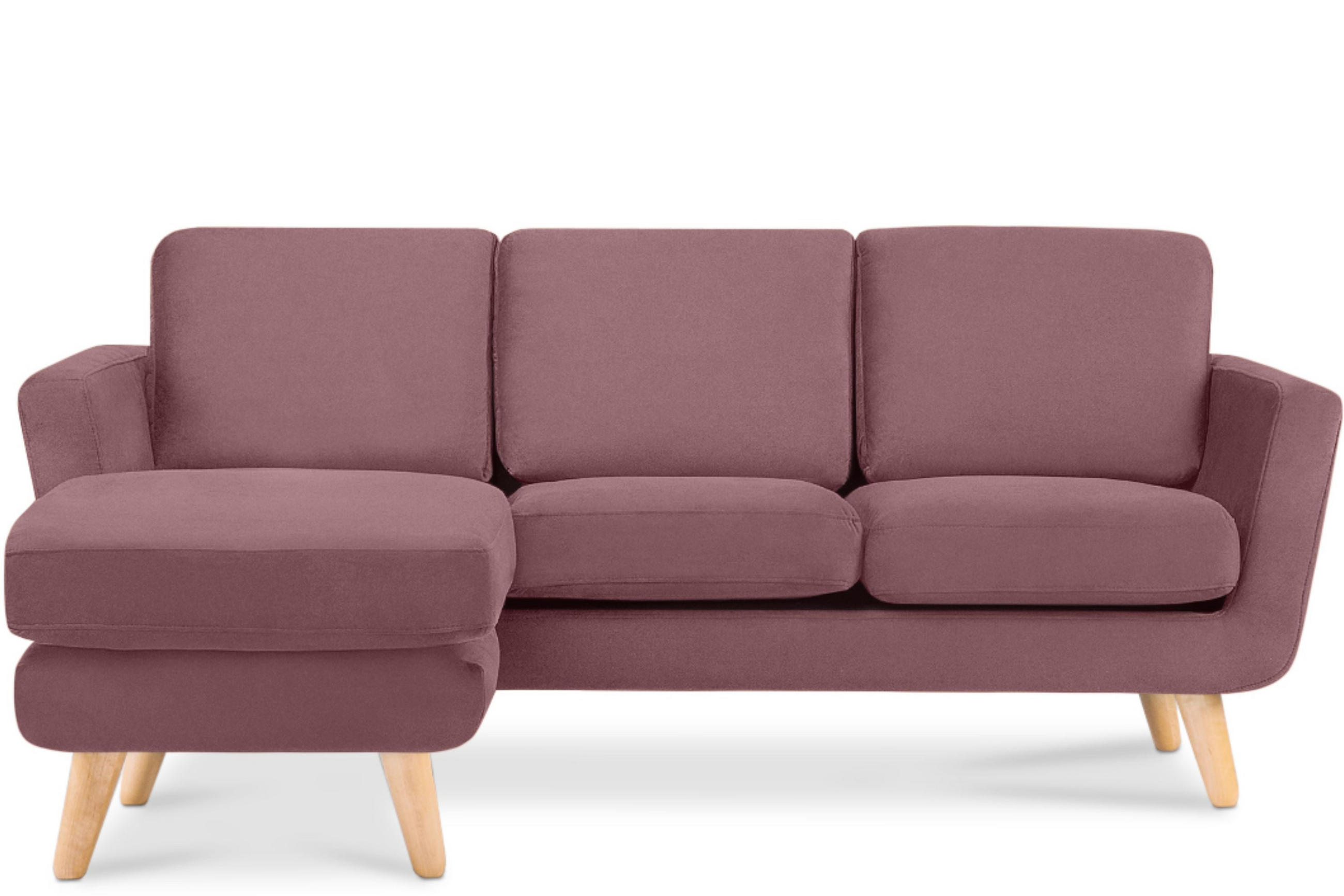 3-SITZER-ECKSOFA-LINKS TAGIO mit Ottomane , rosa - Koralle/Braun, Buchenholz/Textil (190/151cm) - KONSIMO®