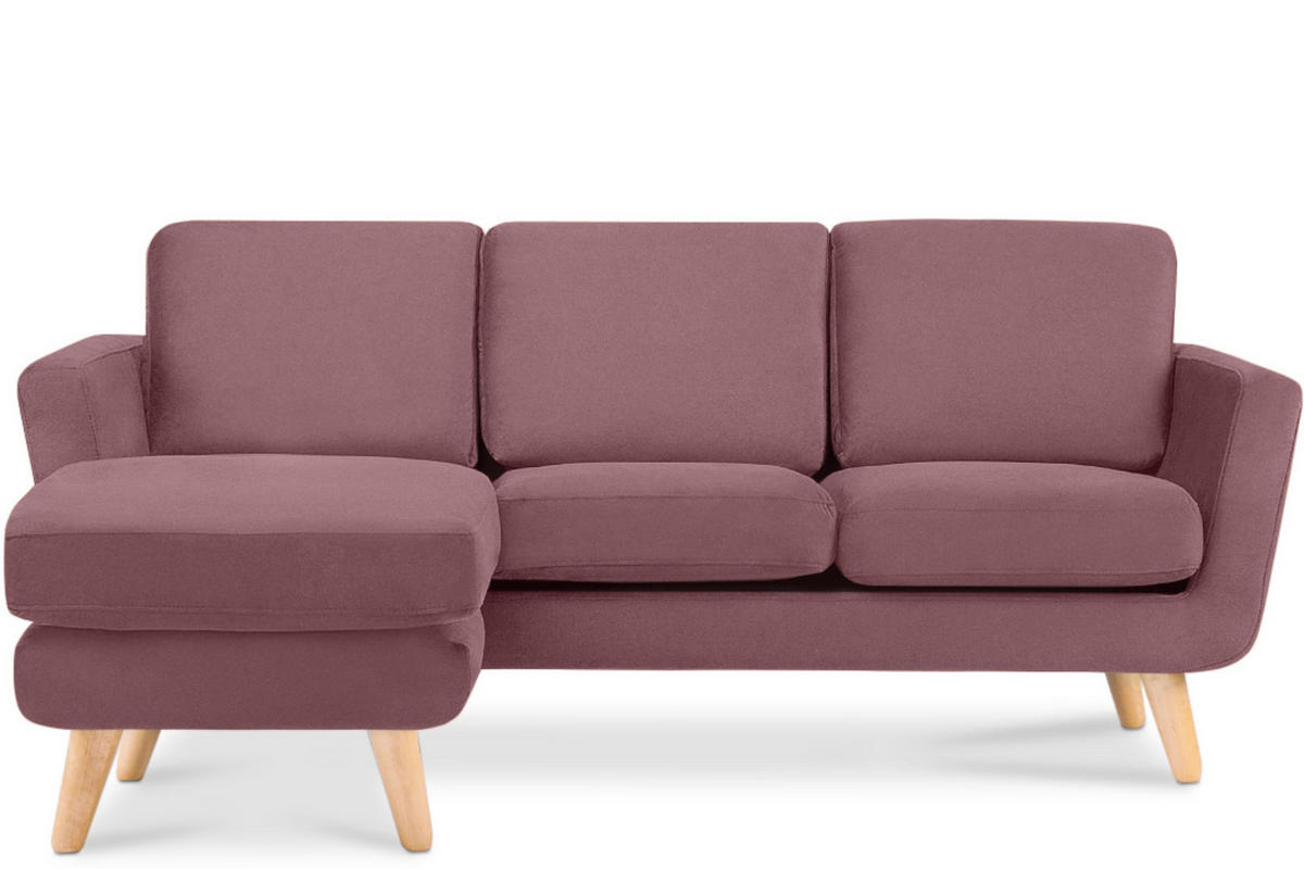 3-SITZER-ECKSOFA-LINKS TAGIO mit Ottomane , rosa - Koralle/Braun, Buchenholz/Textil (190/151cm) - KONSIMO®
