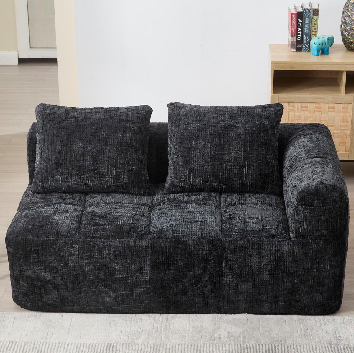 SOFA mit Seitentaschen ca. 158 x 90 cm Chenille Schwarz - Schwarz, Kunststoff (158/60/90cm) - Meubliv