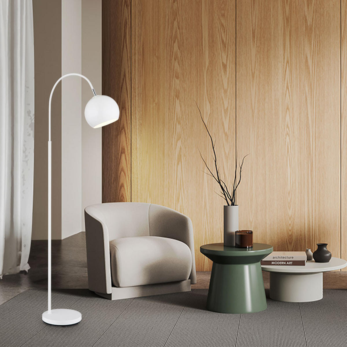 LED STEHLEUCHTE BENNO METALL WEISS, MIT FUSSSCHALTER - Weiß, Metall (46/25/150cm) - Globo Lighting