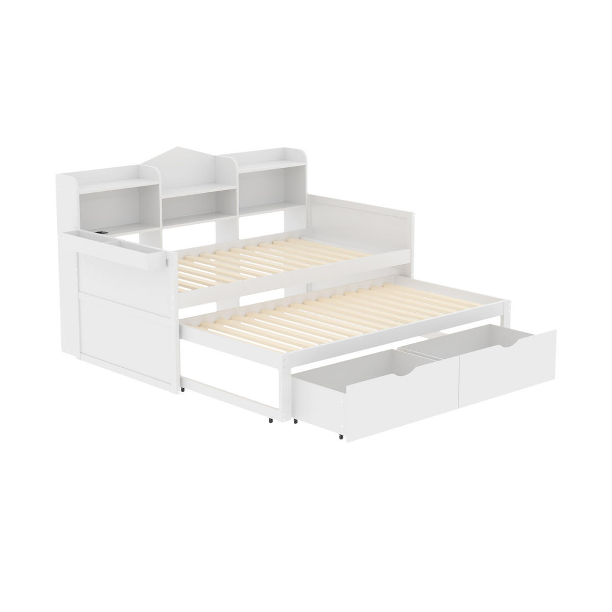 AUSZIEHBETT 90/200 cm DE-01287, in Grau, mit USB und 2 Schubladen - Weiß, Holz (90/200cm) - ComfortXL