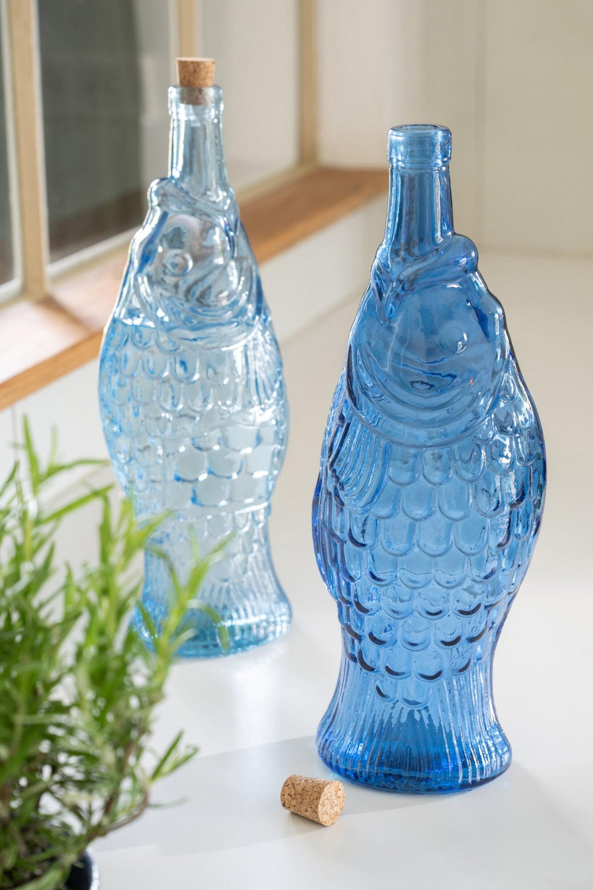 FLASCHE FISCH (2ER SET) - Blau, Glas (12/33/12cm) - J-Line
