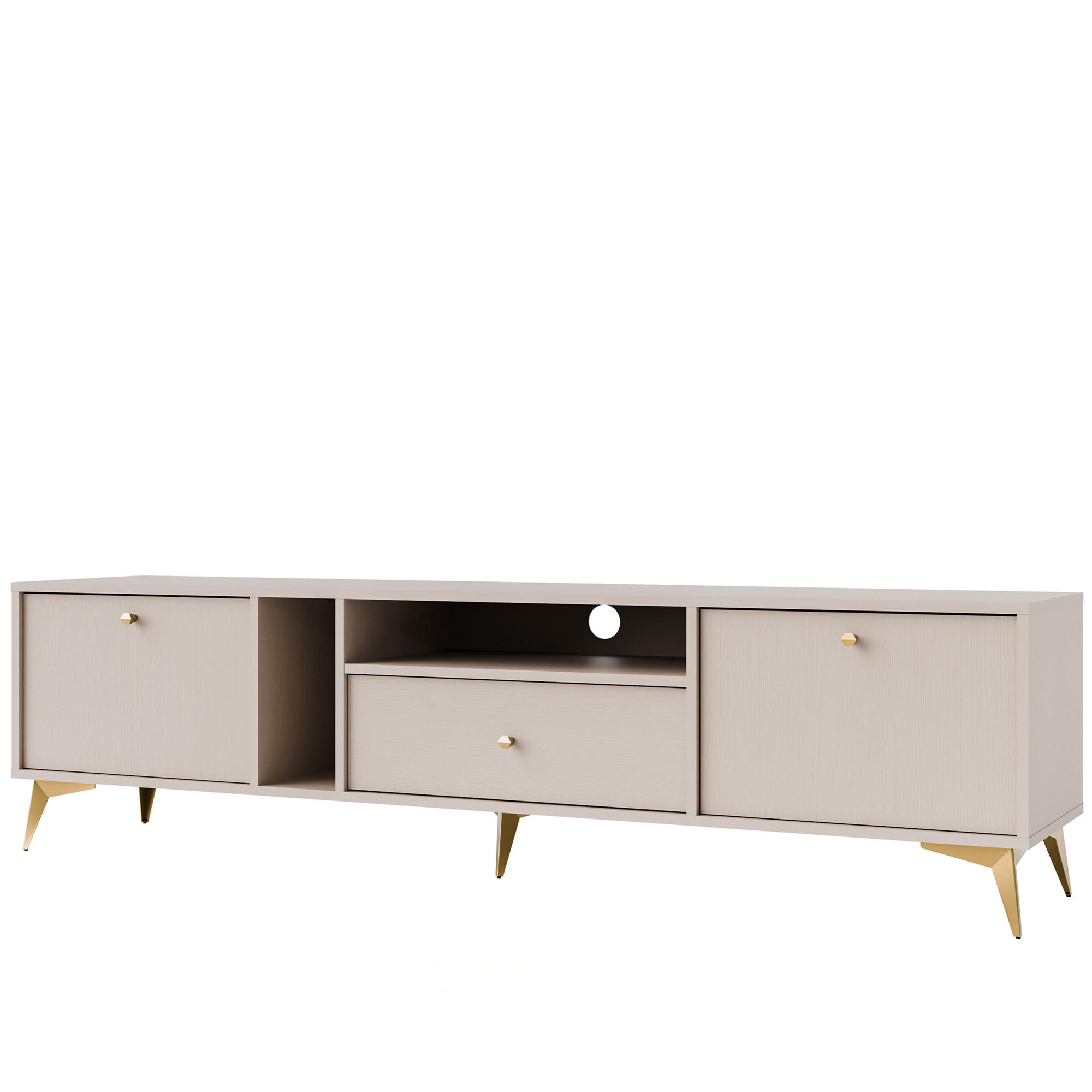TV-LOWBOARD FLOREN, Creme/Gold - Creme, Holzwerkstoff/Metall (180/48.5/40.8cm) - KONSIMO®