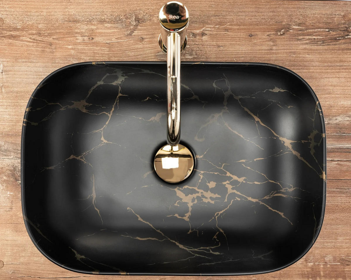 AUFSATZWASCHBECKEN BELINDA BLACK MARBLE MAT 46,5/33,5/13,5 cm - Schwarz, Keramik (46.5/13.5/33.5cm) - REA
