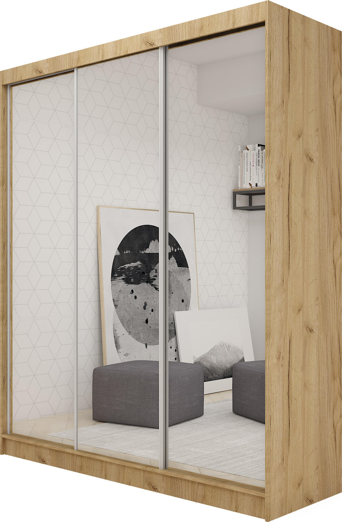 SCHWEBETÜRENSCHRANK Darix 180 cm mit Spiegel, 3-türig, artisan - Braun, Kunststoff (180/216/61cm) - Margaret Hadas24