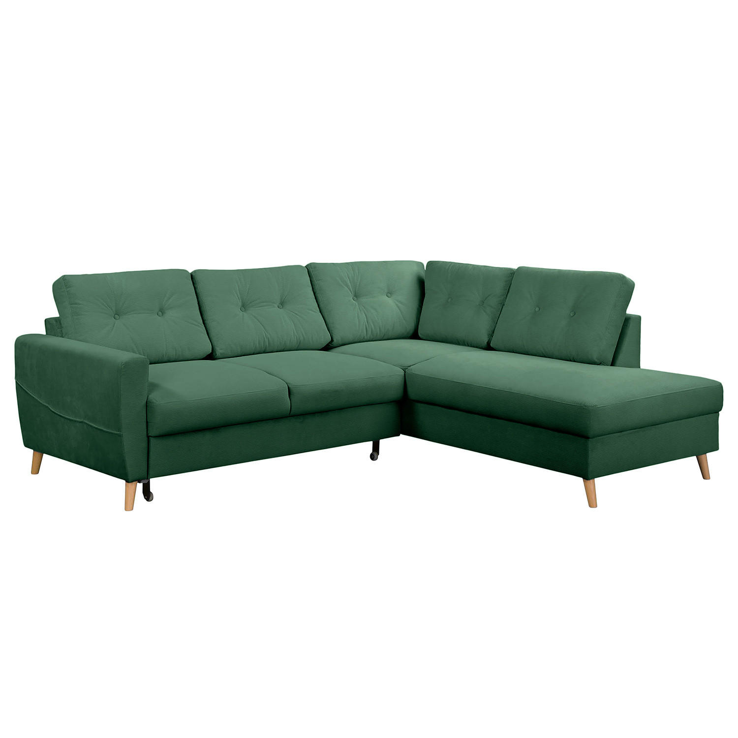 ECKSOFA mit Ottomane - Waldgrün/Braun, Holz/Textil (230/200cm) - home24