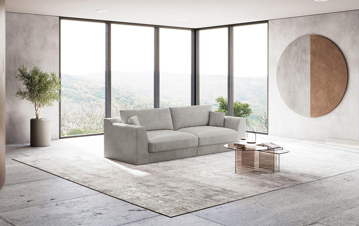 BIG-SOFA - Hellgrau, Kunststoff/Textil (274/90/112cm) - home24