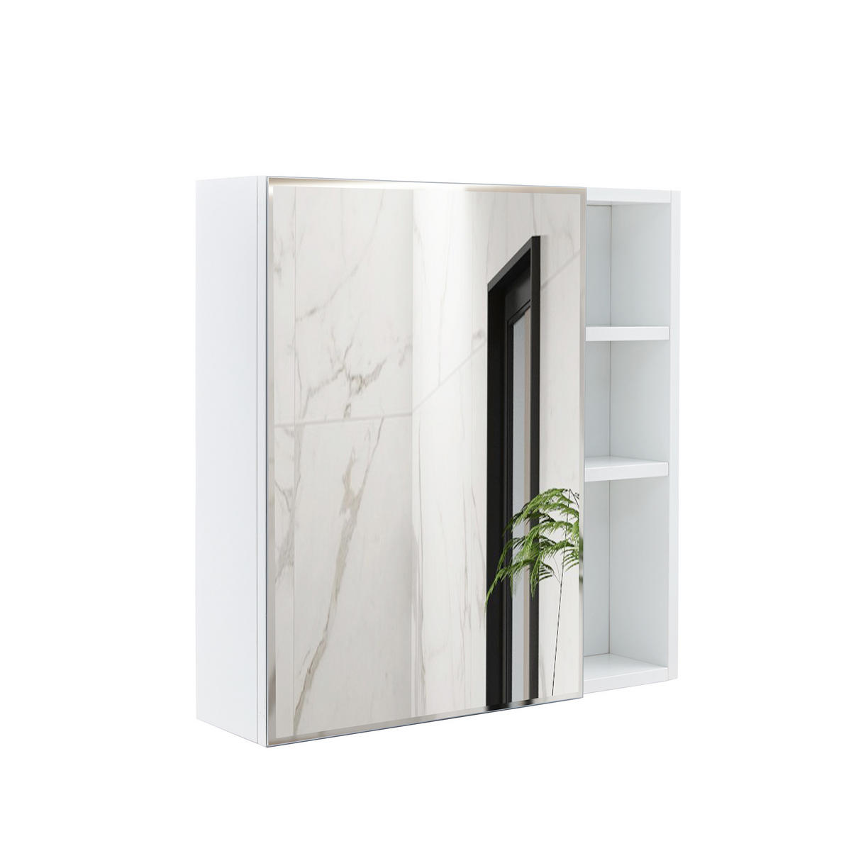 SPIEGELSCHRANK Weiß wandhängend mit Spiegeltür und Stauraum 55/13/56 cm - Transparent, Holzwerkstoff (55/56/13cm) - PANGIVO