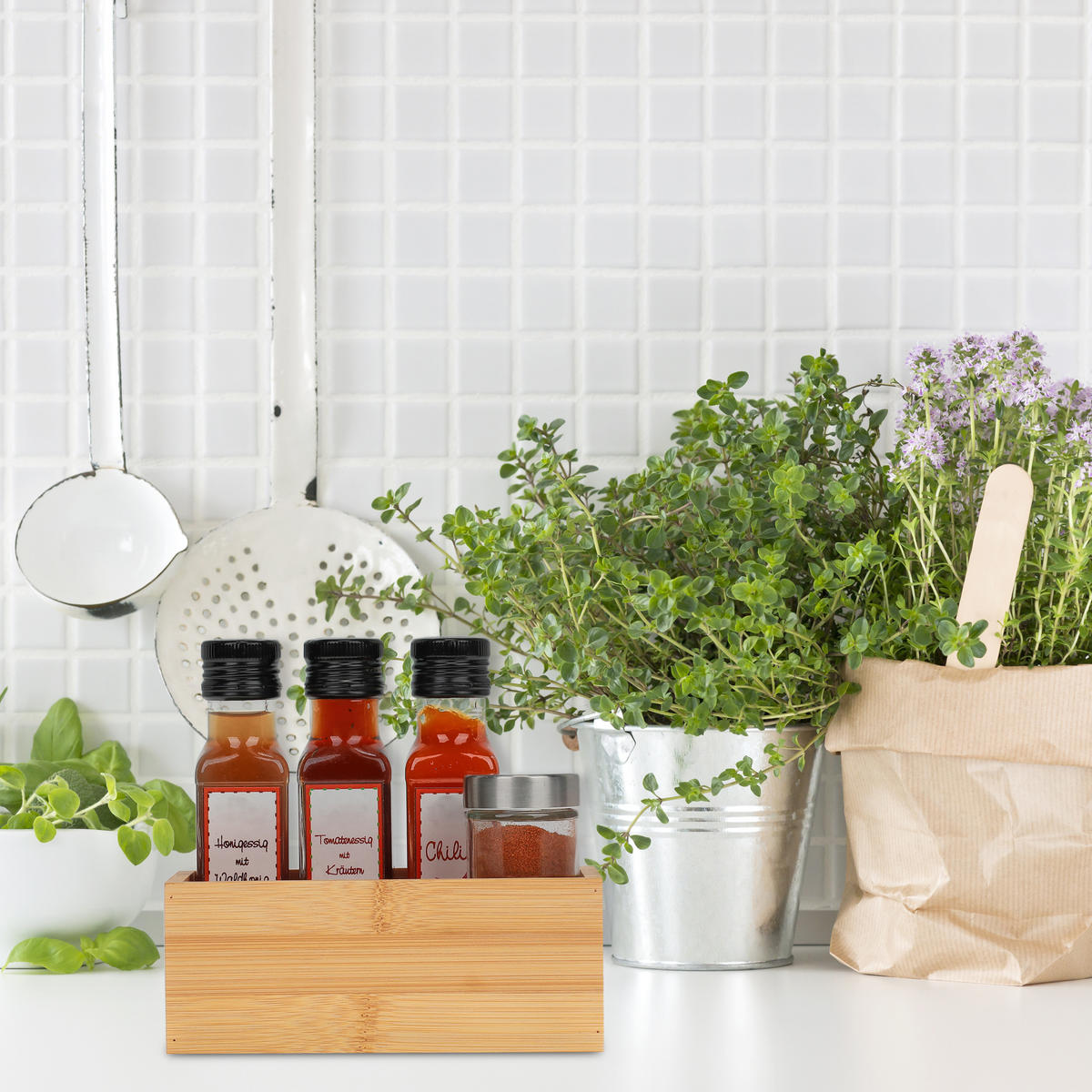 BAMBUS Box - Hellbraun, Holz/Holzwerkstoff (16.5/6.5/10cm) - Relaxdays