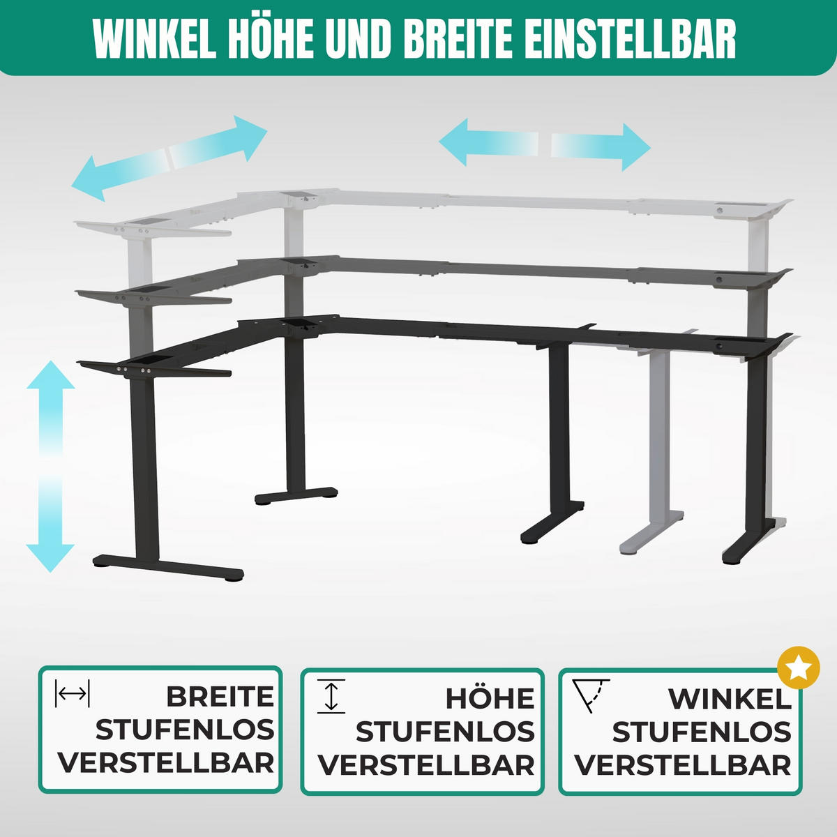 ECK TISCHGESTELL HÖHENVERSTELLBAR Lift L7 grau - Grau, Metall (68/180/118cm) - Albatros