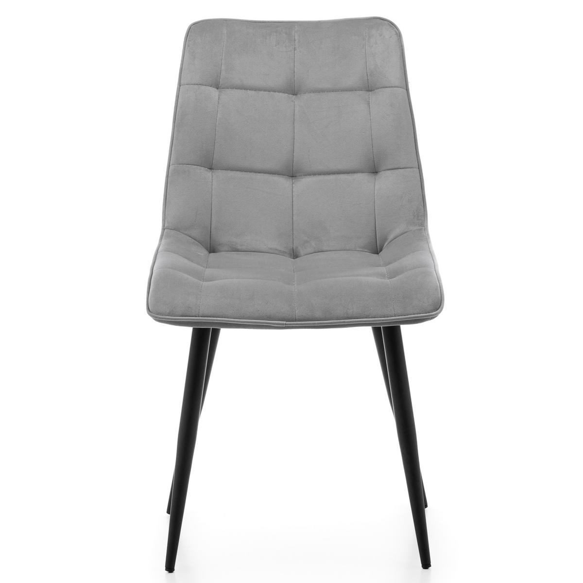 STUHL CHIC gespolsterter mit Steppung - hell grau - Samt Velours - Hellgrau/Schwarz, Metall (50/88/47cm) - NEW HOME