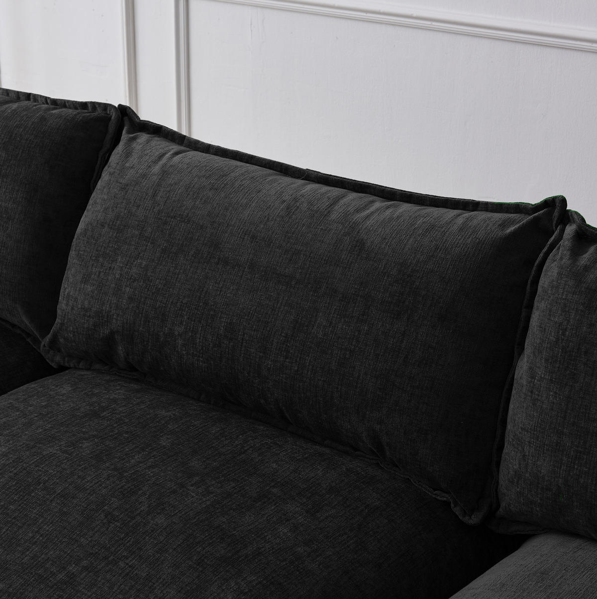ECKSOFA L-Form 3-Sitzer mit Hocker Chenille Schwarz - Schwarz, Holz (154/267cm) - Meubliv