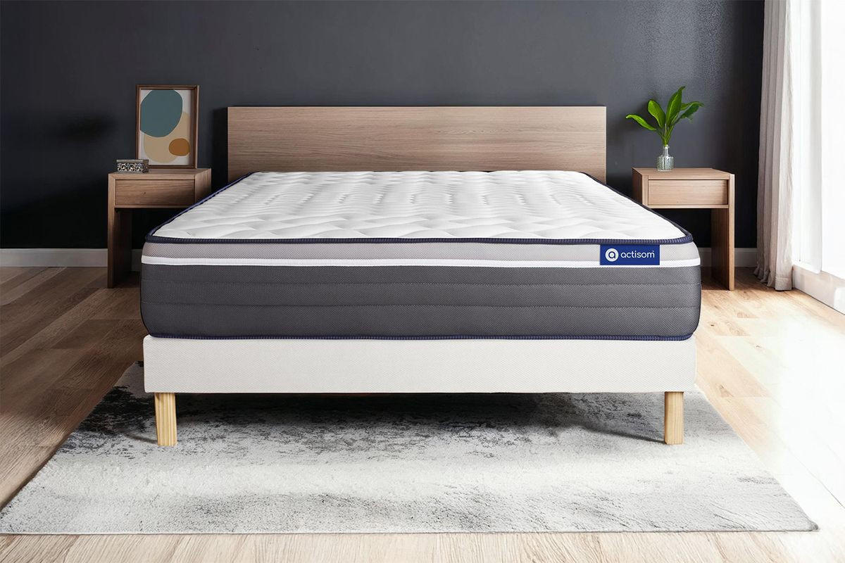 BETT Actimemo plus Memory-Schaum 180 x 220 cm h4 - Kit Bettgestell Weiß - Beige/Weiß, Karton/Holz (180/220cm) - ACTISOM