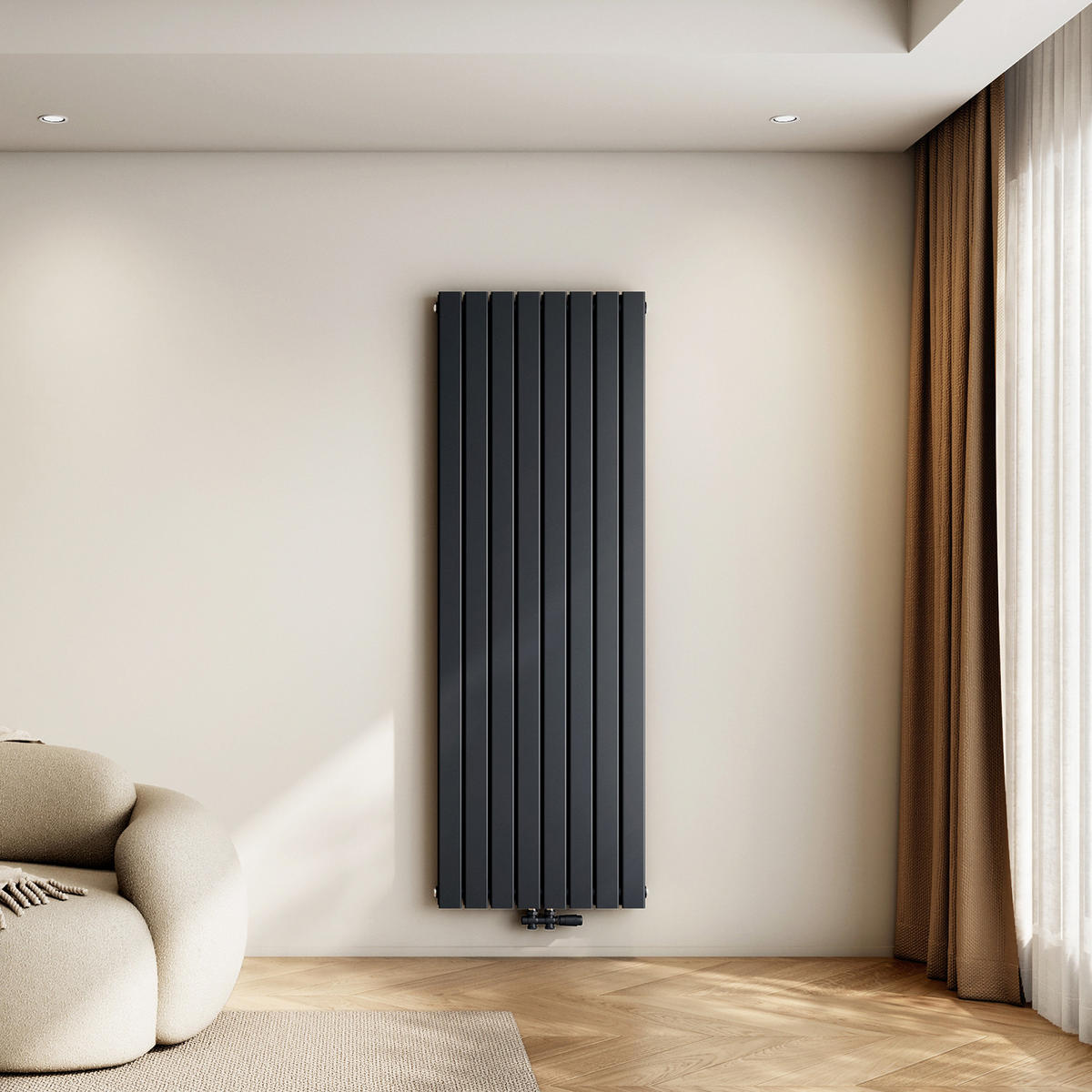 HEIZKÖRPER Vertikal Warmwasser Zweilagig Anthrazit 180/61,6/6,6 cm - Anthrazit, Metall (62/180/6.3cm) - EMKE