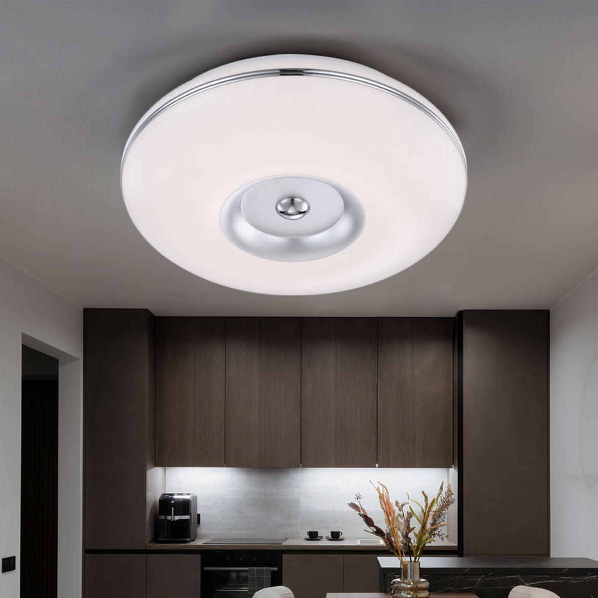 LED DECKENLEUCHTE BOMBA Aluminium Nickel-matt Weiß - Weiß, Metall (40/40/9.5cm) - Globo Lighting