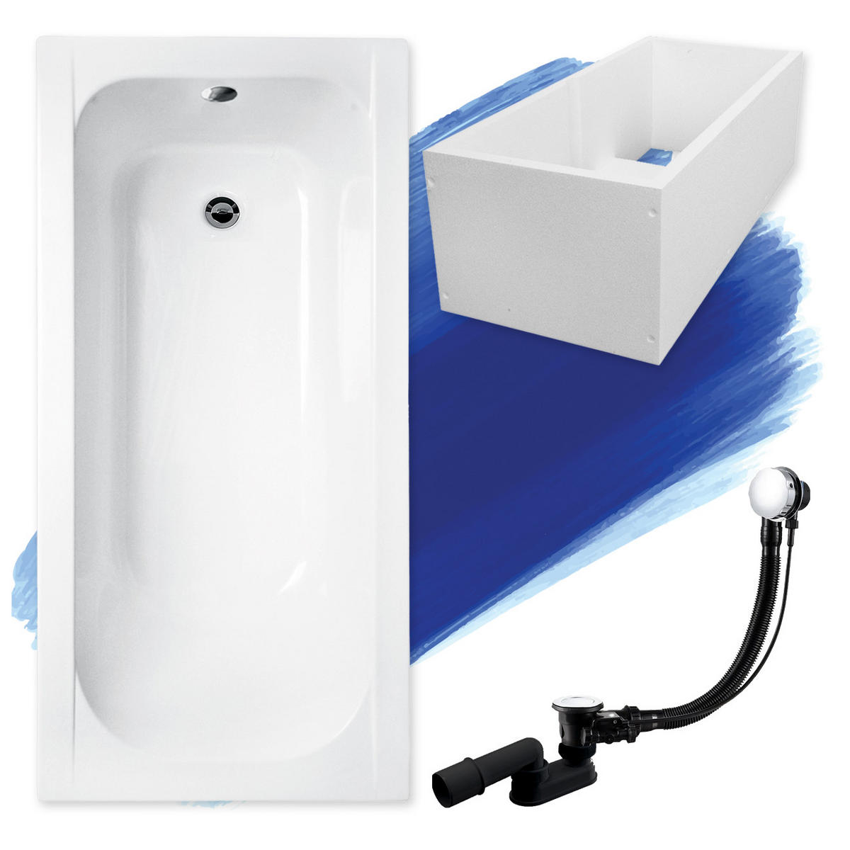 BADEWANNE Rechteck CONTINEA 150/70 mit Träger Ablauf Füße - Weiß, Kunststoff (70/55.5/150cm) - bad land