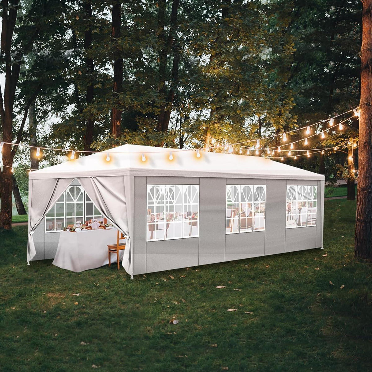 GARTENPAVILLON 3 x 9 m Wasserdicht mit UV-Schutz Weiß - Weiß, Kunststoff (300/268/900cm)