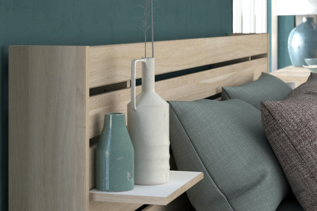 STAURAUMBETT Eiche japanisch, Bett Liegefläche 120 x 200 cm - Eichefarben, Holzwerkstoff/Metall (120/200cm) - Parisot Meuble