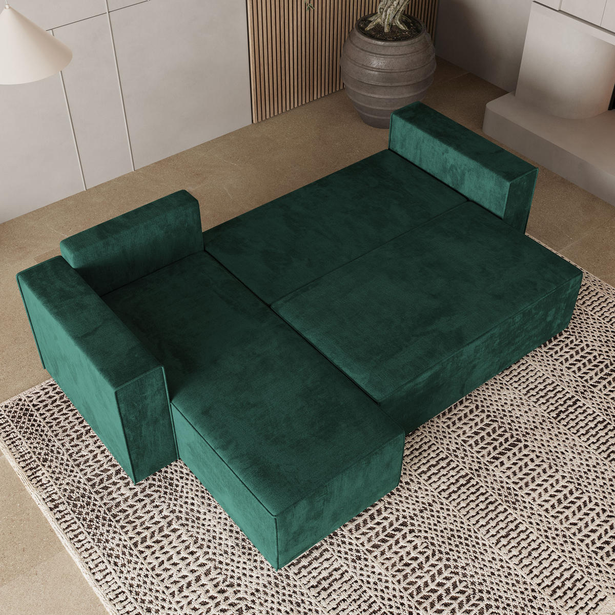 ROHOVÁ SEDAČKA RAVELO tmavě zelená - šedá/tmavě zelená, dřevo/textil (240/140cm) - MASSENO