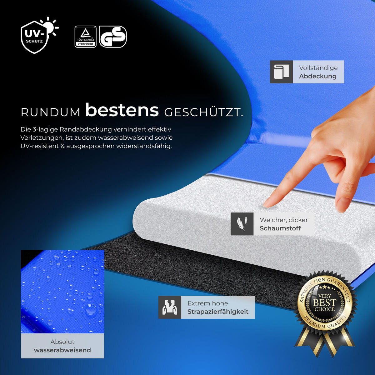 TRAMPOLIN Garfunky, inklusive Einstiegsleiter, schwarz/blau - Blau/Schwarz, Metall (457/269/457cm) - tectake