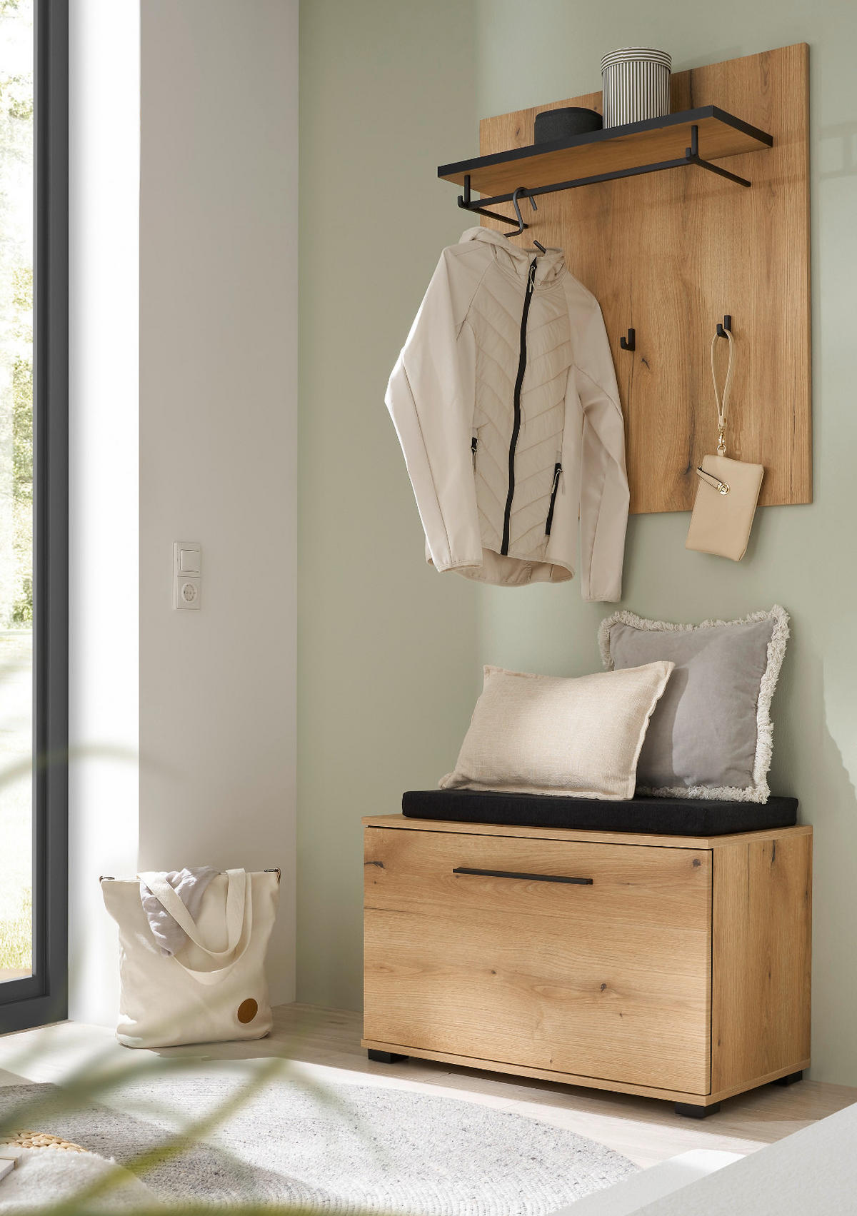 GARDEROBEN-SET 3-teilig Evoke Eiche 80 cm, Kombination mit Stauraum - Eichefarben/Dunkelgrau, Holzwerkstoff/Kunststoff (80/200/40cm) - Furn.Design