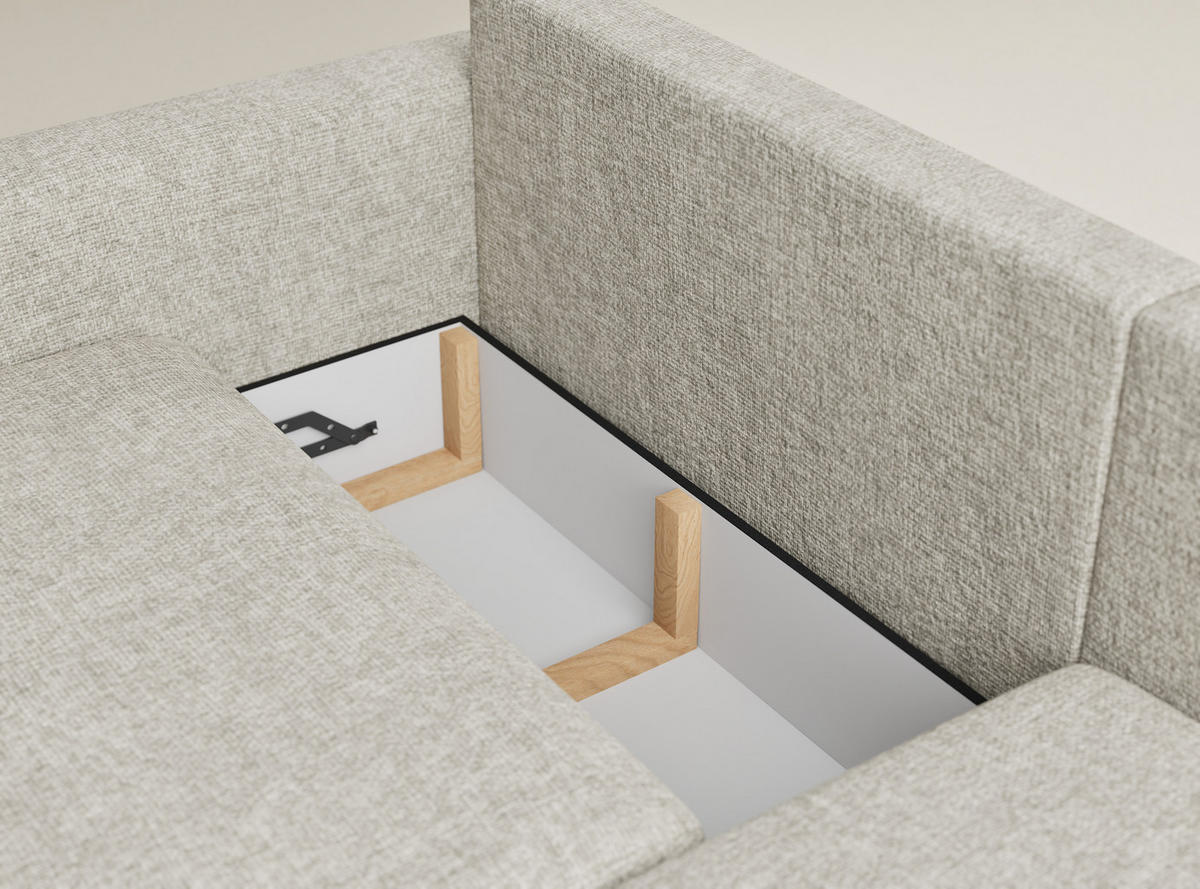 ECKSOFA MIT SCHLAFFUNKTION Leon Beige Chenille-Stoff - Beige/Schwarz, Holz/Holzwerkstoff (239/148cm) - Maison de Reve