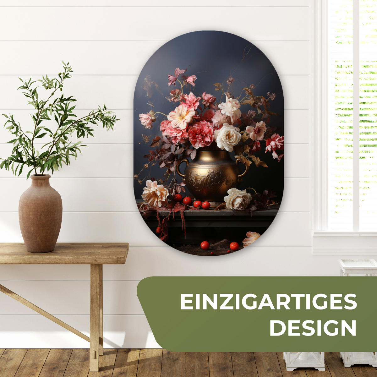 WANDBILD Stilleben - Blumen - Rosen - Blumenstrauß - Vase 60x90 cm - Dunkelbraun, Kunststoff (60/90cm) - MuchoWow