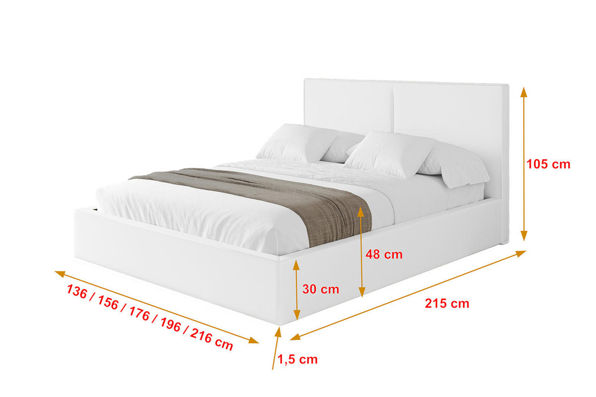 POLSTERBETT mit Bettkasten und Lattenrost, Bett mit Matratze H3/H4 - VANTO 180x200 Weiß Kunstleder - Weiß Hochglanz, Holzwerkstoff/Textil (180/200cm) - ALTDECOR