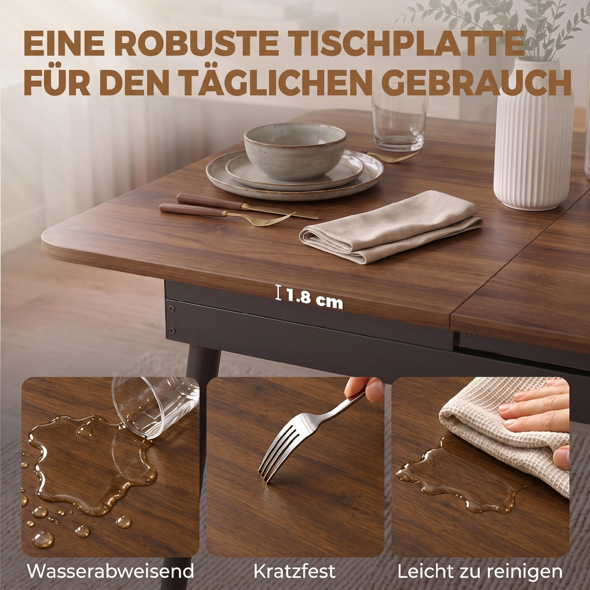 AUSZIEHBARER-ESSTISCH MDF Walnuss - Walnussfarben/Schwarz, Holzwerkstoff/Metall (160/85/75cm) - HOMCOM