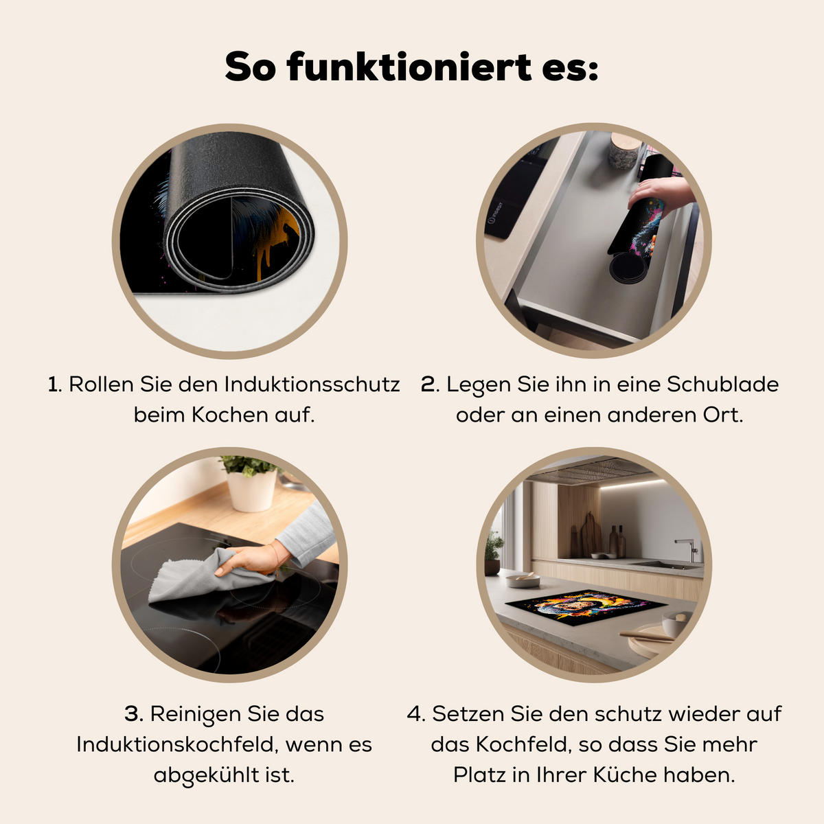 HERDABDECKPLATTE Affe - Graffiti - Farbenfroh - Bananen - Modern 59x52 cm - Gelb, Kunststoff (59/52/0.2cm) - MuchoWow