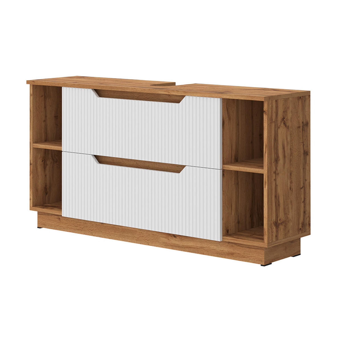 WASCHBECKENUNTERSCHRANK Lotta Eiche/weiß gestreift 119.2 x 62.5 cm mit 2 Schubladen - Eichefarben/Weiß, Holzwerkstoff (119.2/62.5/32cm) - Vicco