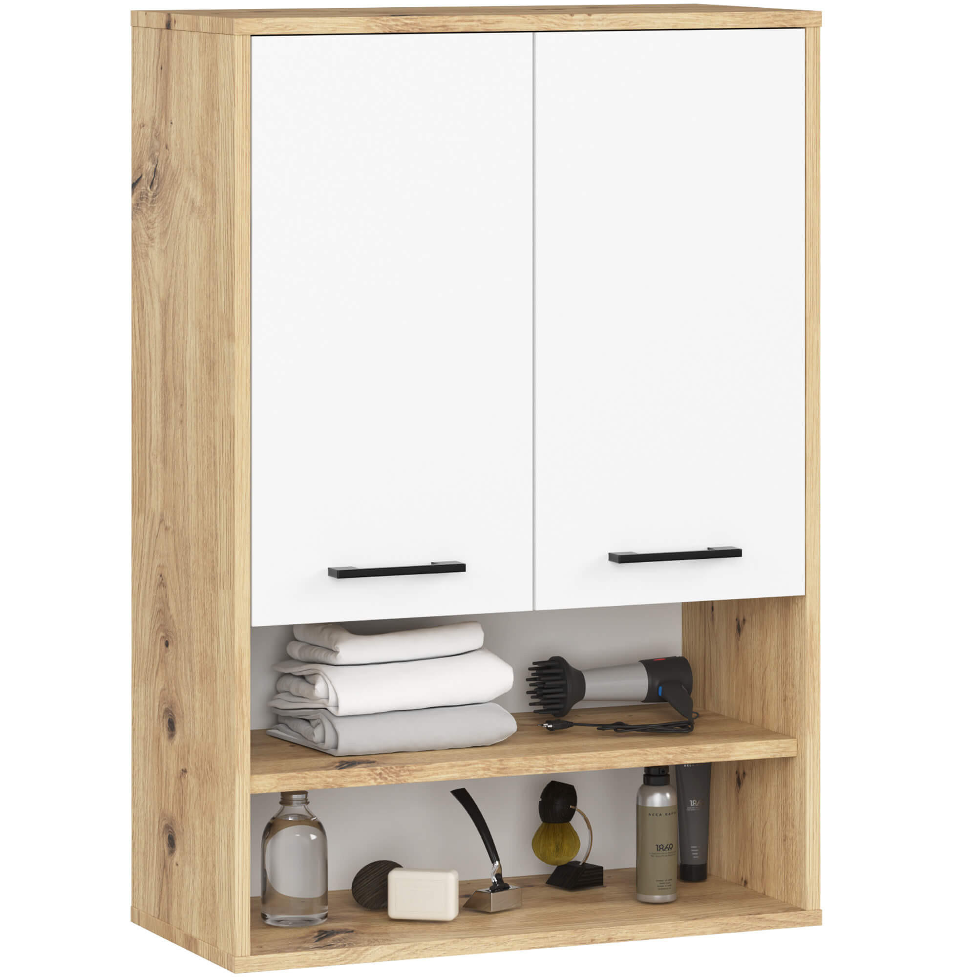 Akord Hängeschrank Eiche Artisan, Weiß 64x94x30 cm