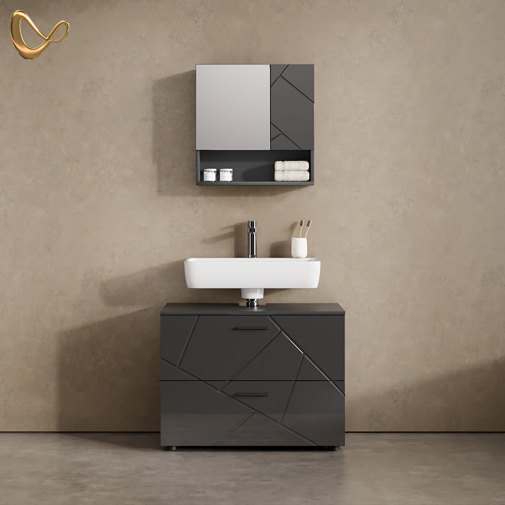 BADMÖBEL-SET Ronco Anthrazit Hochglanz 2 Teile - Schwarz Hochglanz/Anthrazit, Holzwerkstoff (80/58/41cm) - Livinity®