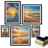WANDBILDER 5er-Set - 50x50 cm & 20x30 cm & 40x60 cm Schwarzer Rahmen - Brücken, Sonnenuntergänge, Stadt - Schwarz, Kunststoff (40/60cm) - ArtPrintCave
