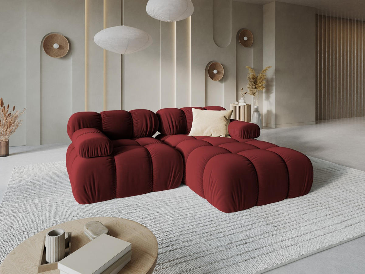 MODULARES-ECKSOFA rechts Bellis aus Samt dunkelrot 3 Sitzplätze - Dunkelrot, Textil (157/191cm) - Micadoni