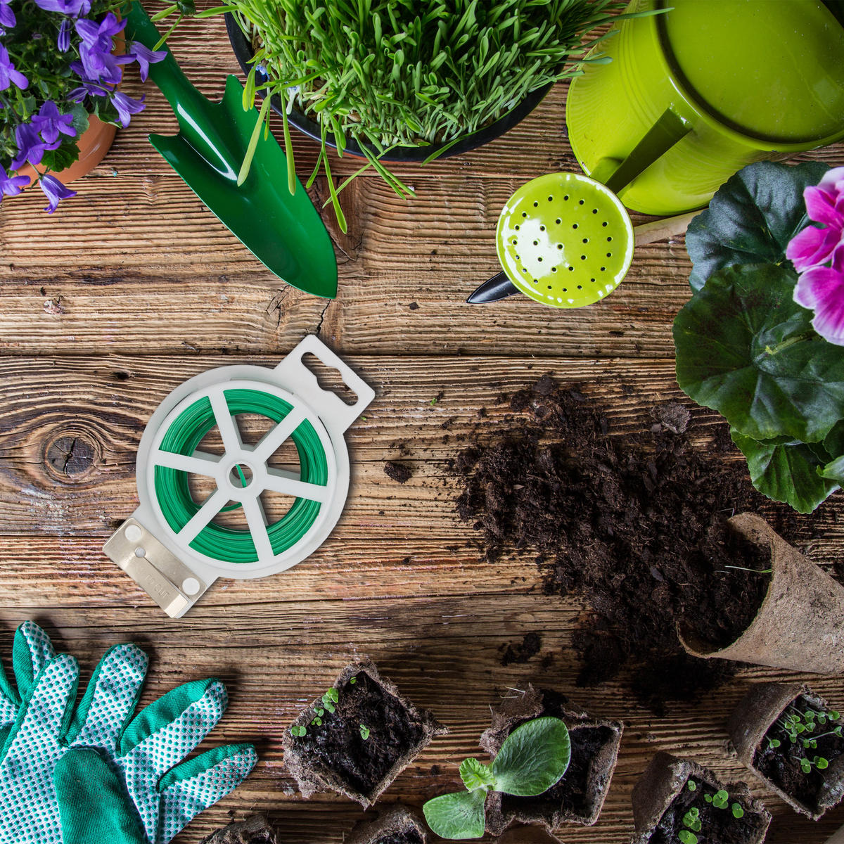 5XGARTENDRAHT - Grün, Kunststoff/Metall (13cm) - Relaxdays