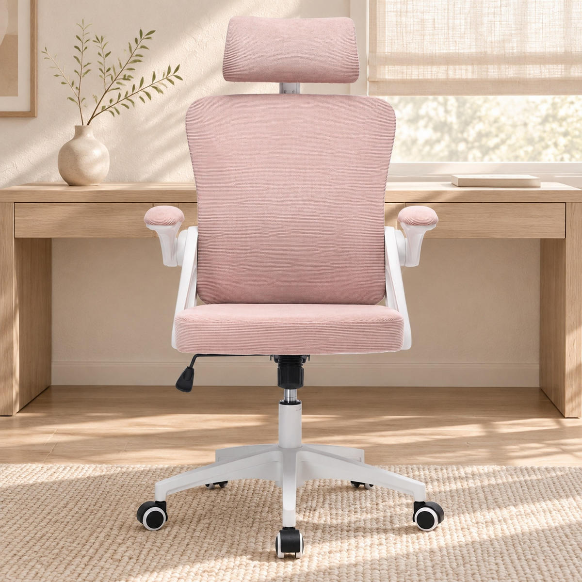 BÜROSTUHL in Pink 65x58x108 cm mit Netzrücken, höhenverstellbarem Sitz und klappbaren Armlehnen - Pink, Textil (58/108/65cm) - IVMEU